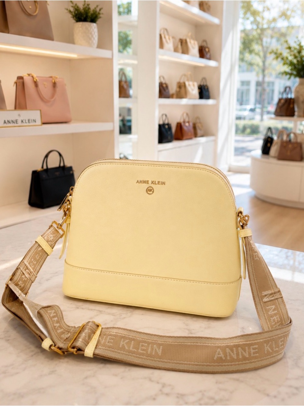 Anne Klein Pale Butter Yellow Dome Crossbody Bag